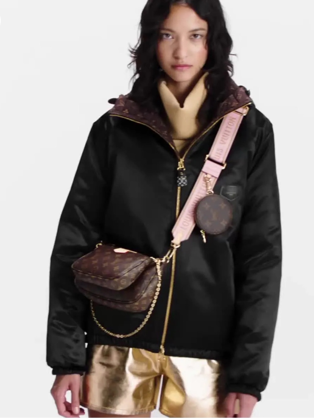 Louis Vuitton Brown Monogram Multi-Pochette Crossbody with Pink Strap